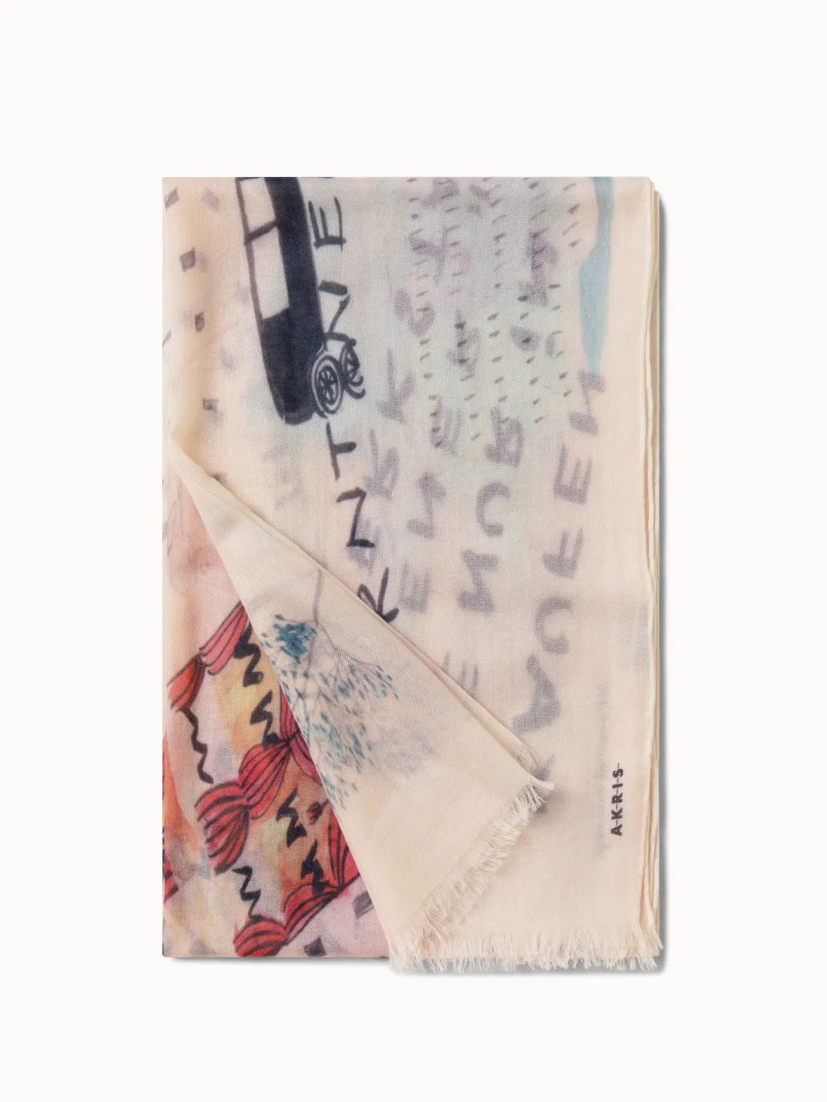 Cashmere Scarf with "Kärntner Strasse 42" Print Akris