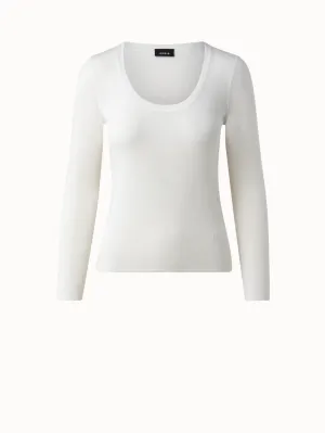 Cashmere Silk Fitted Scoop-Neck Pullover Akris