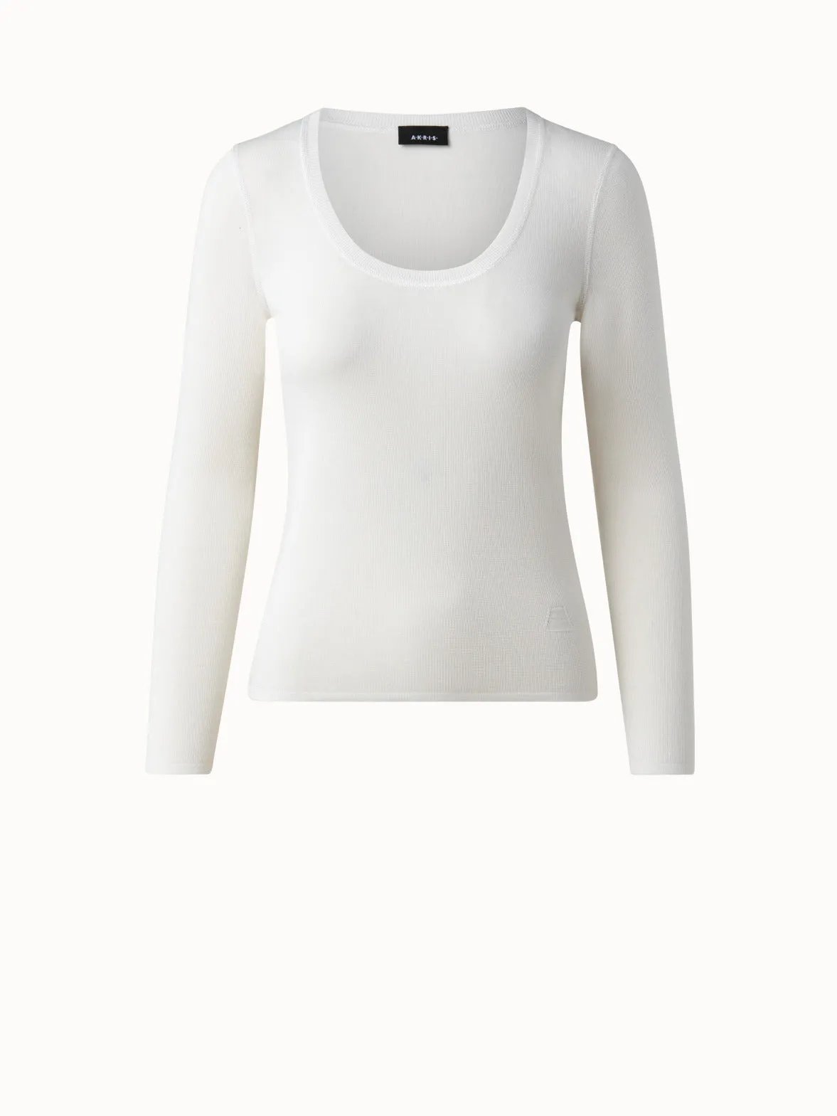 Cashmere Silk Fitted Scoop-Neck Pullover Akris