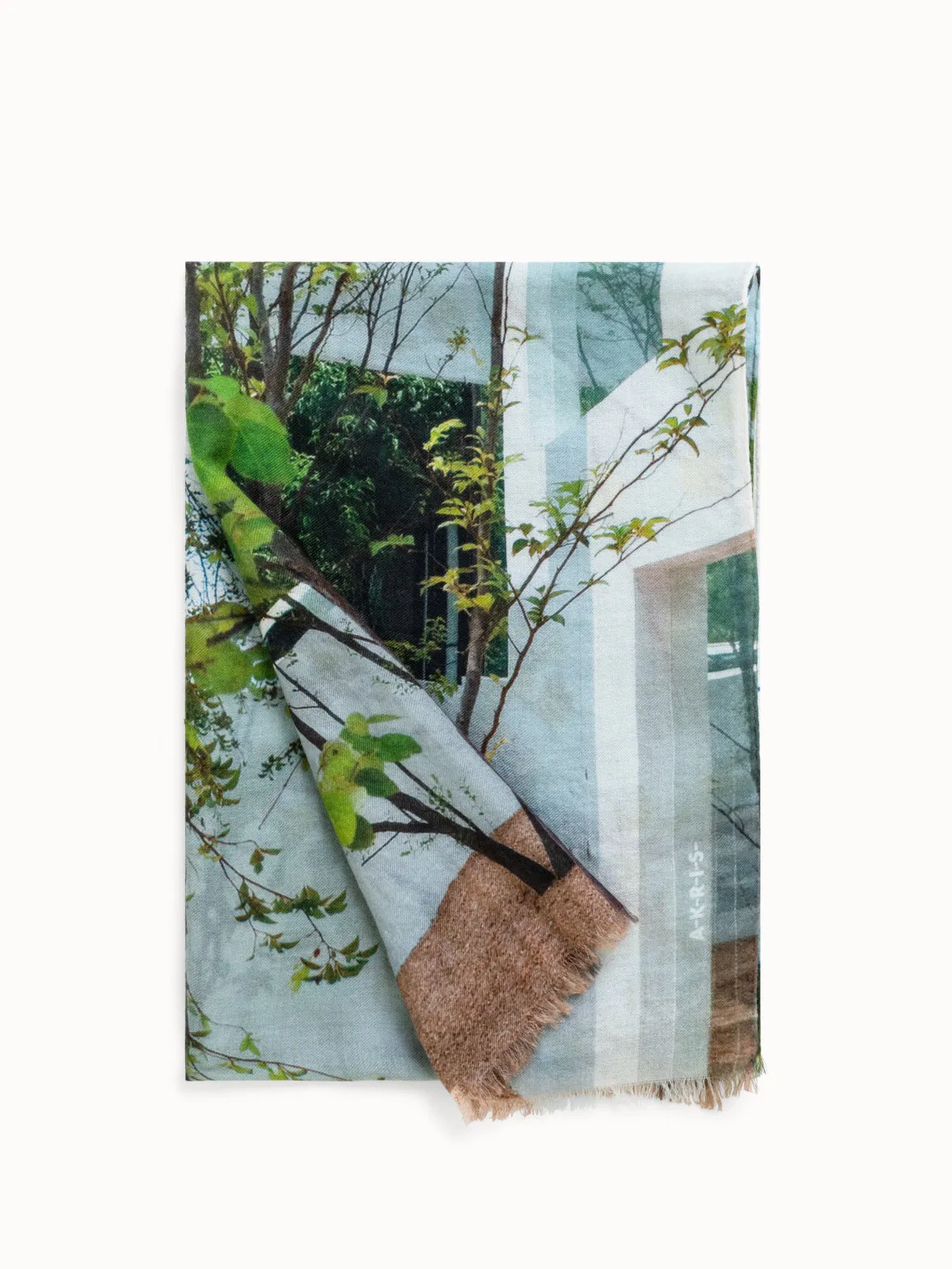 Cashmere Silk Scarf with House N Trees Print Akris