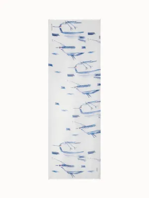 Cashmere Silk Scarf with Kasuri Birds Print Akris