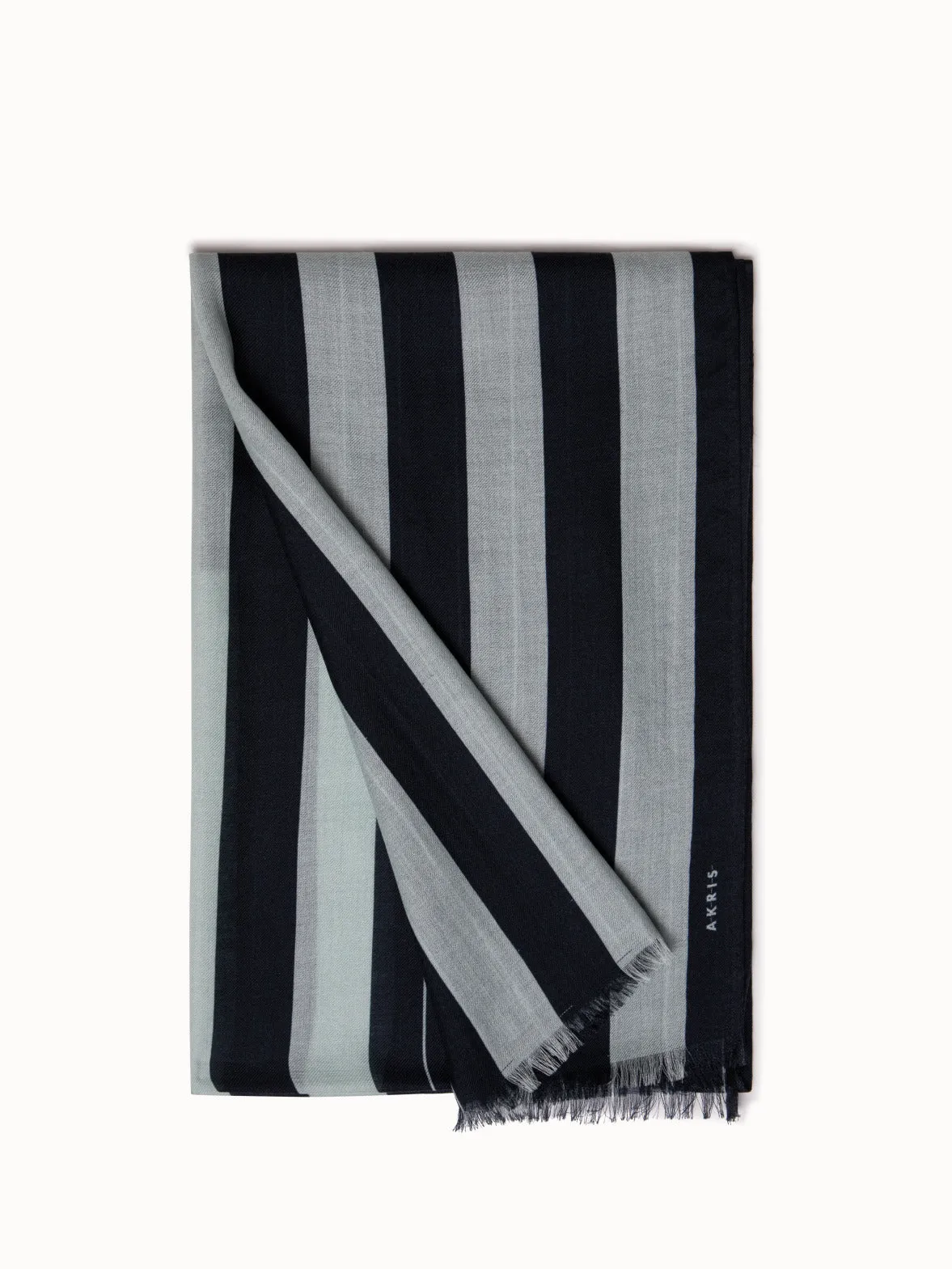 Cashmere Silk Scarf with Screen Stripes Print Akris