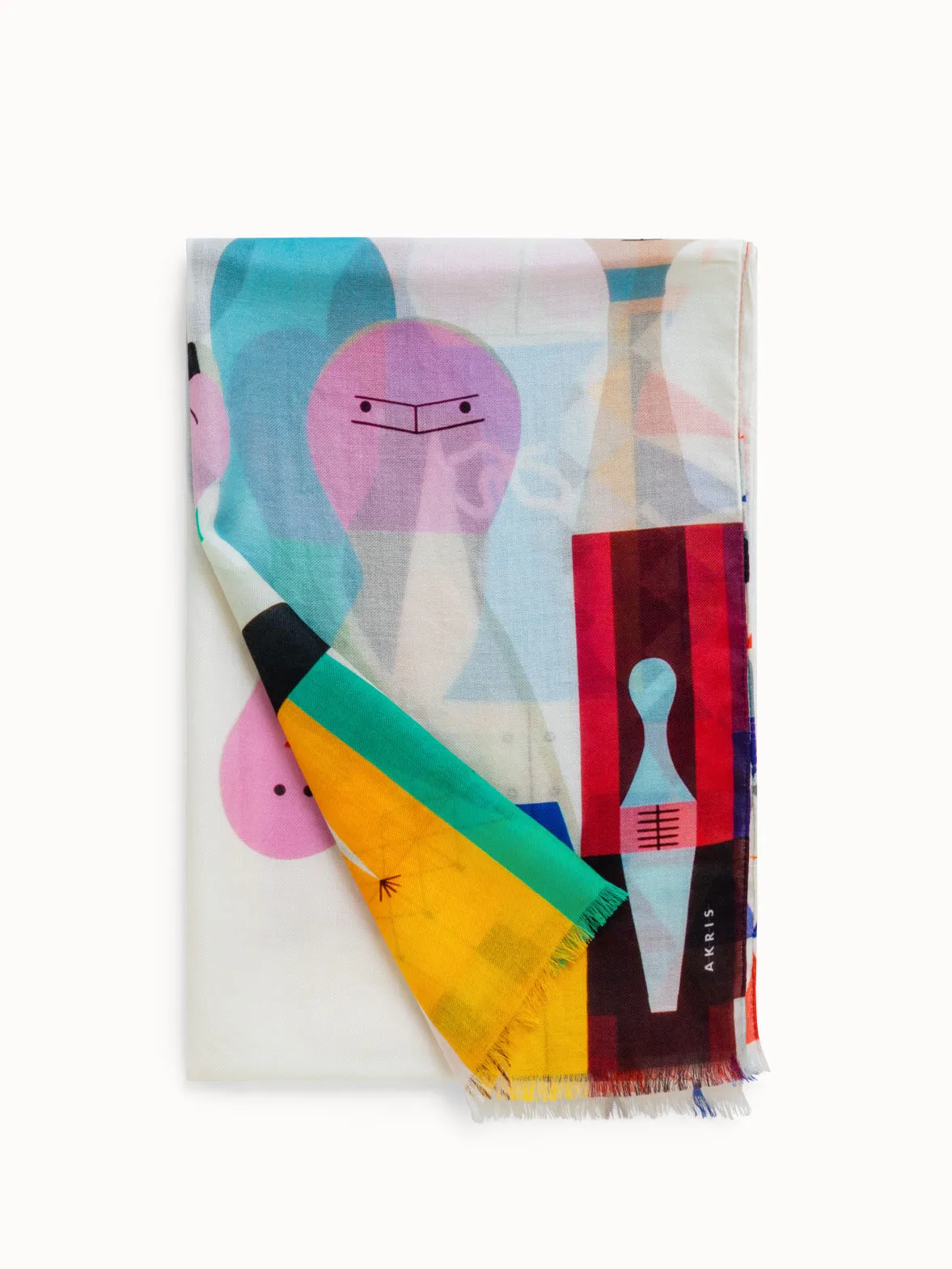 Cashmere Silk Scarf with Wooden Dolls Print Akris