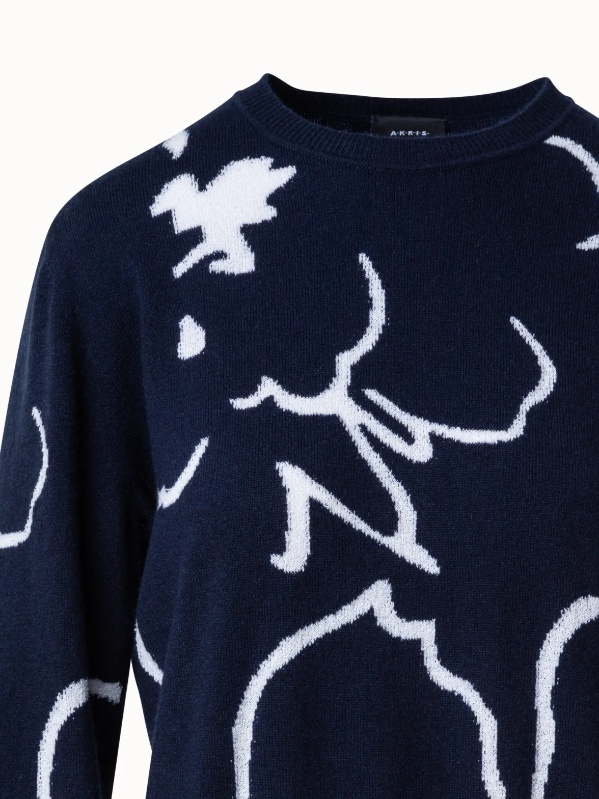 Cashmere Sketched Abraham Flower Sweater Akris