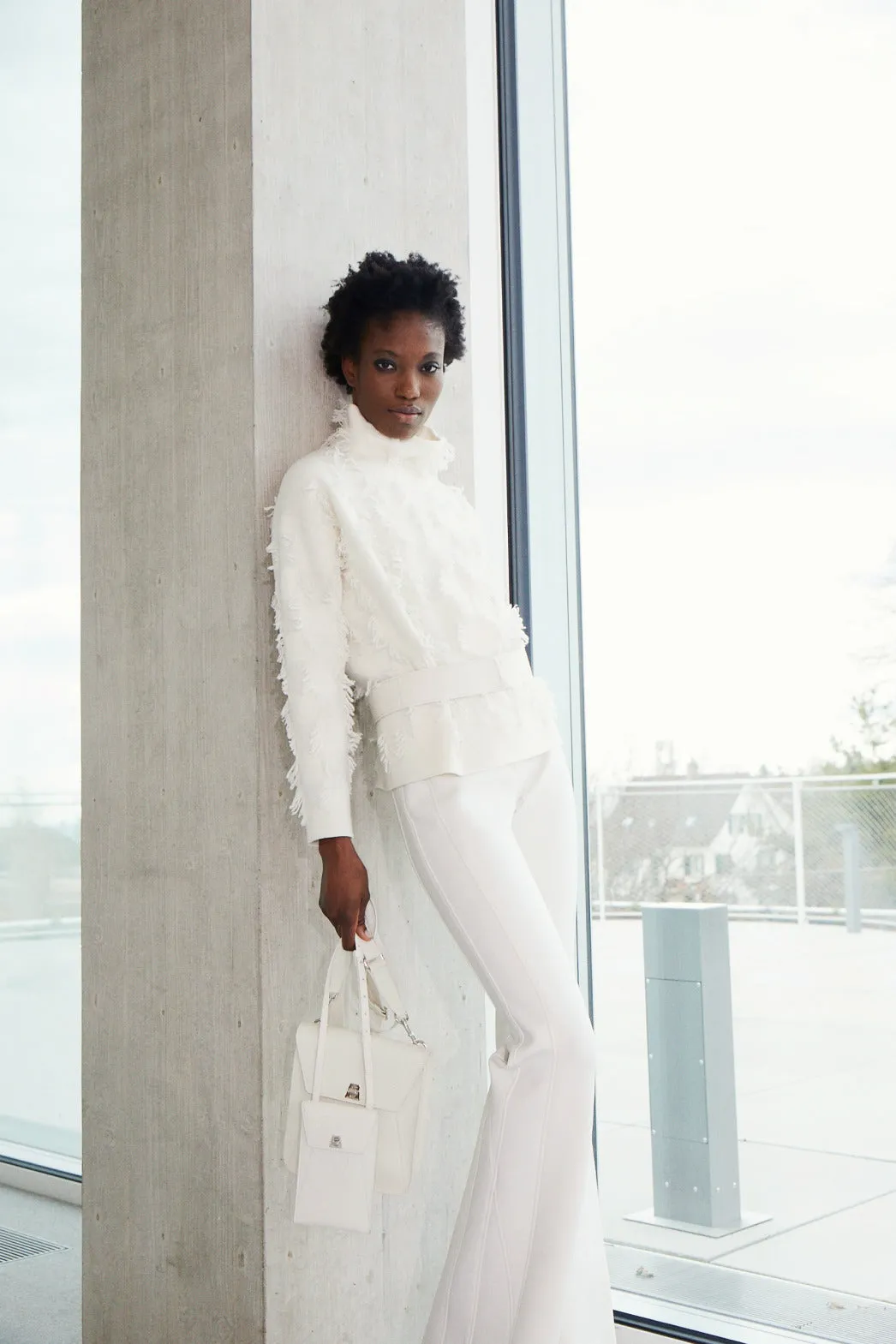 Cashmere Square Fringe Jacquard Pullover Akris