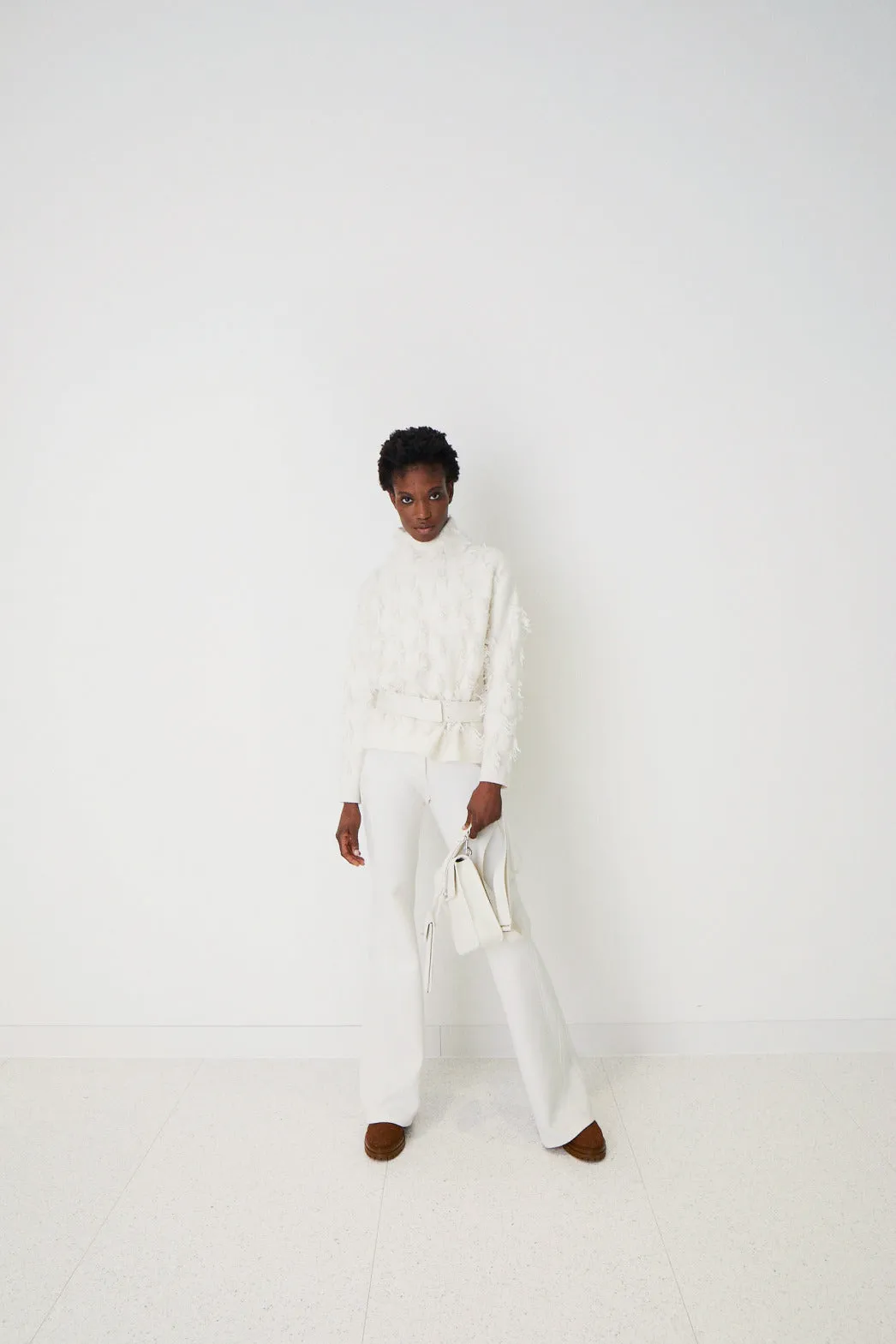 Cashmere Square Fringe Jacquard Pullover Akris