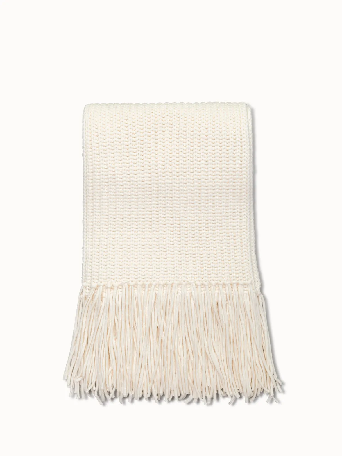 Chunky Wool Cashmere Knit Scarf with Fringe Akris