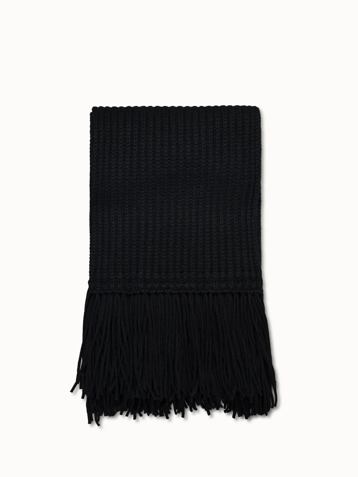 Chunky Wool Cashmere Knit Scarf with Fringe Akris