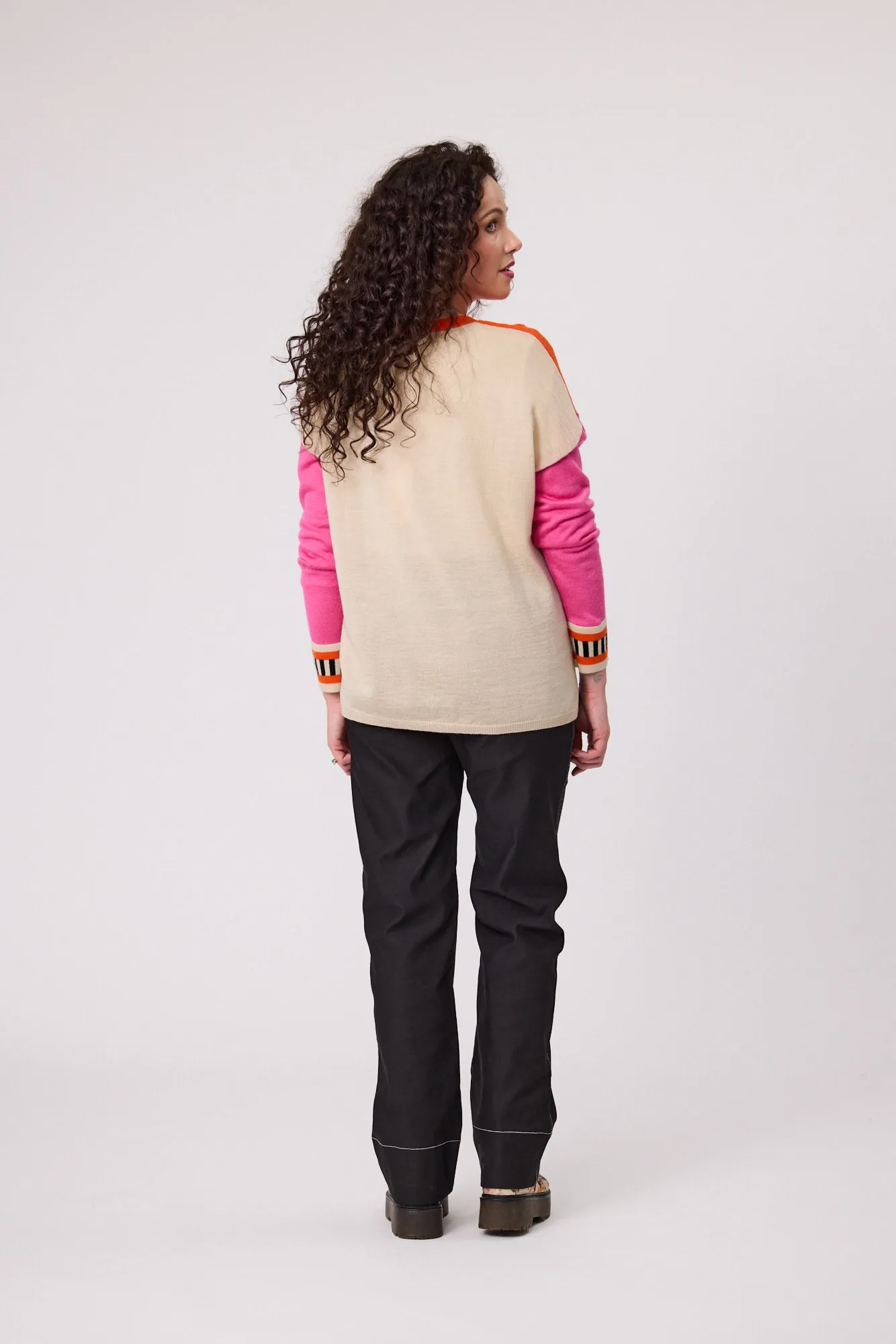 Classified - Merino Blend Colour Block Jumper - C6026 - Orange/Nat/Pink