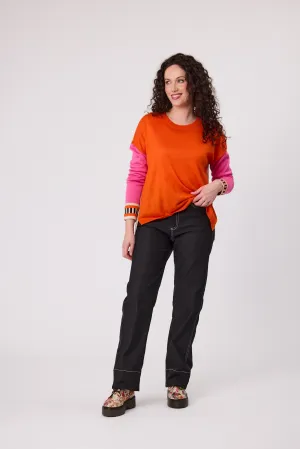 Classified - Merino Blend Colour Block Jumper - C6026 - Orange/Nat/Pink