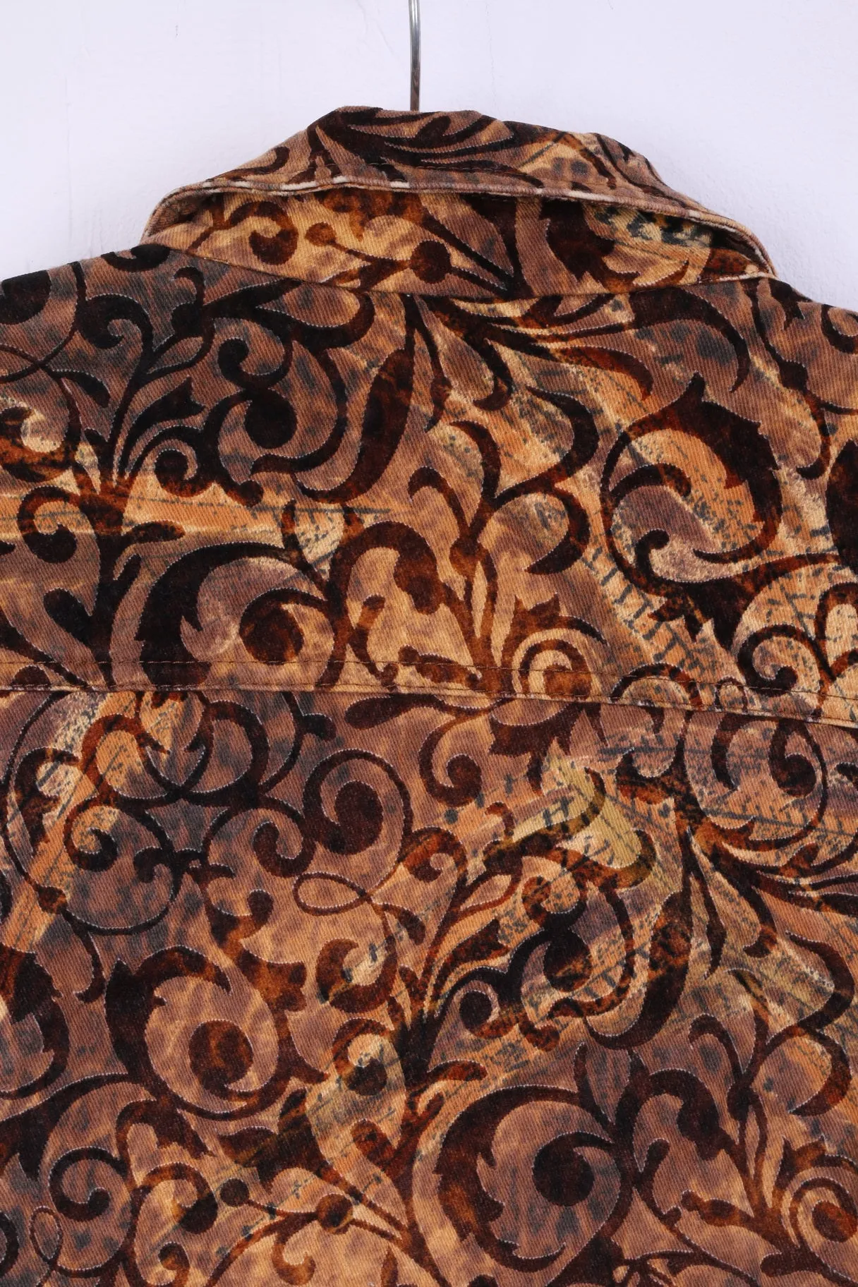 Collection Womens M Jacket Brown Cotton Barocco Stretch Buttoned Top Vintage