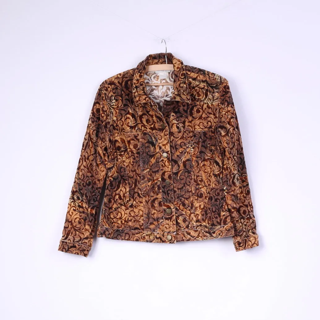 Collection Womens M Jacket Brown Cotton Barocco Stretch Buttoned Top Vintage