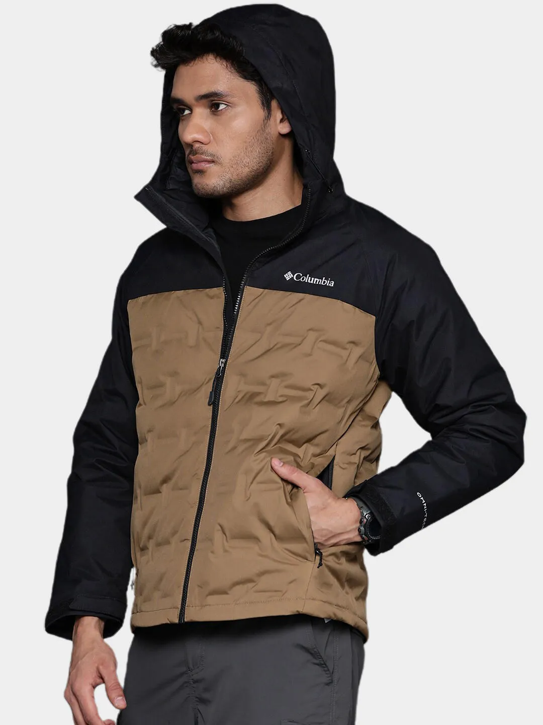 Columbia Men Brown Omni-Heat Infinity Grand Trek II Hooded Down Jacket