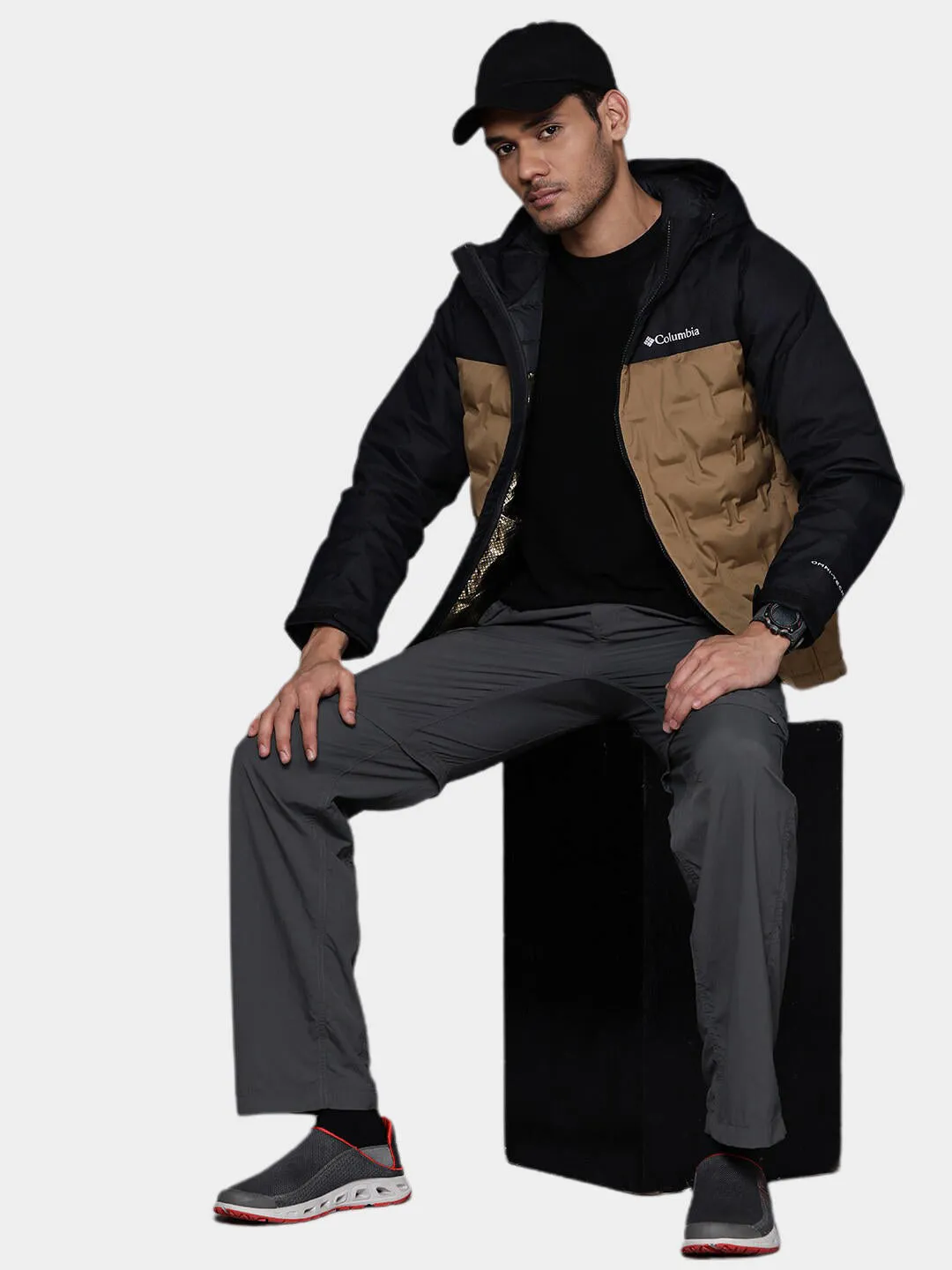 Columbia Men Brown Omni-Heat Infinity Grand Trek II Hooded Down Jacket