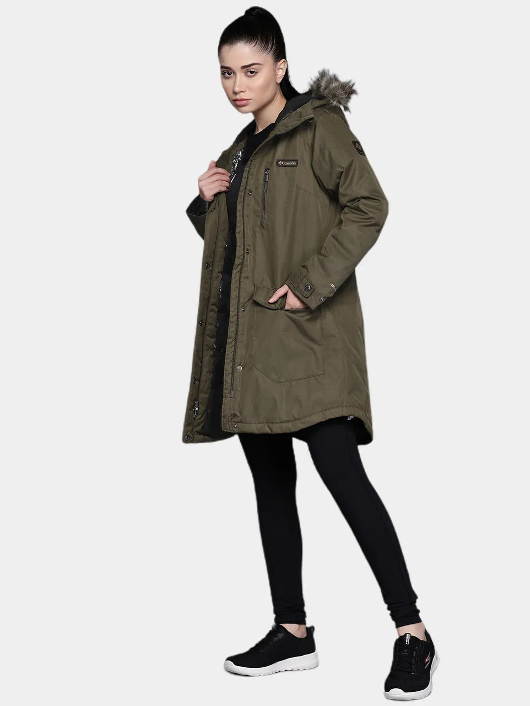 Columbia Women Green Omni-Heat Reflective Suttle Mountain Long Insulated Jacket
