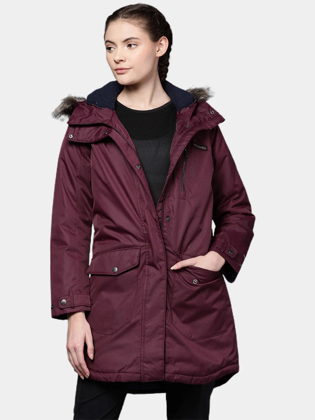 Columbia Women Maroon Omni-Heat Reflective Suttle Mountain Long Insulated Jacket