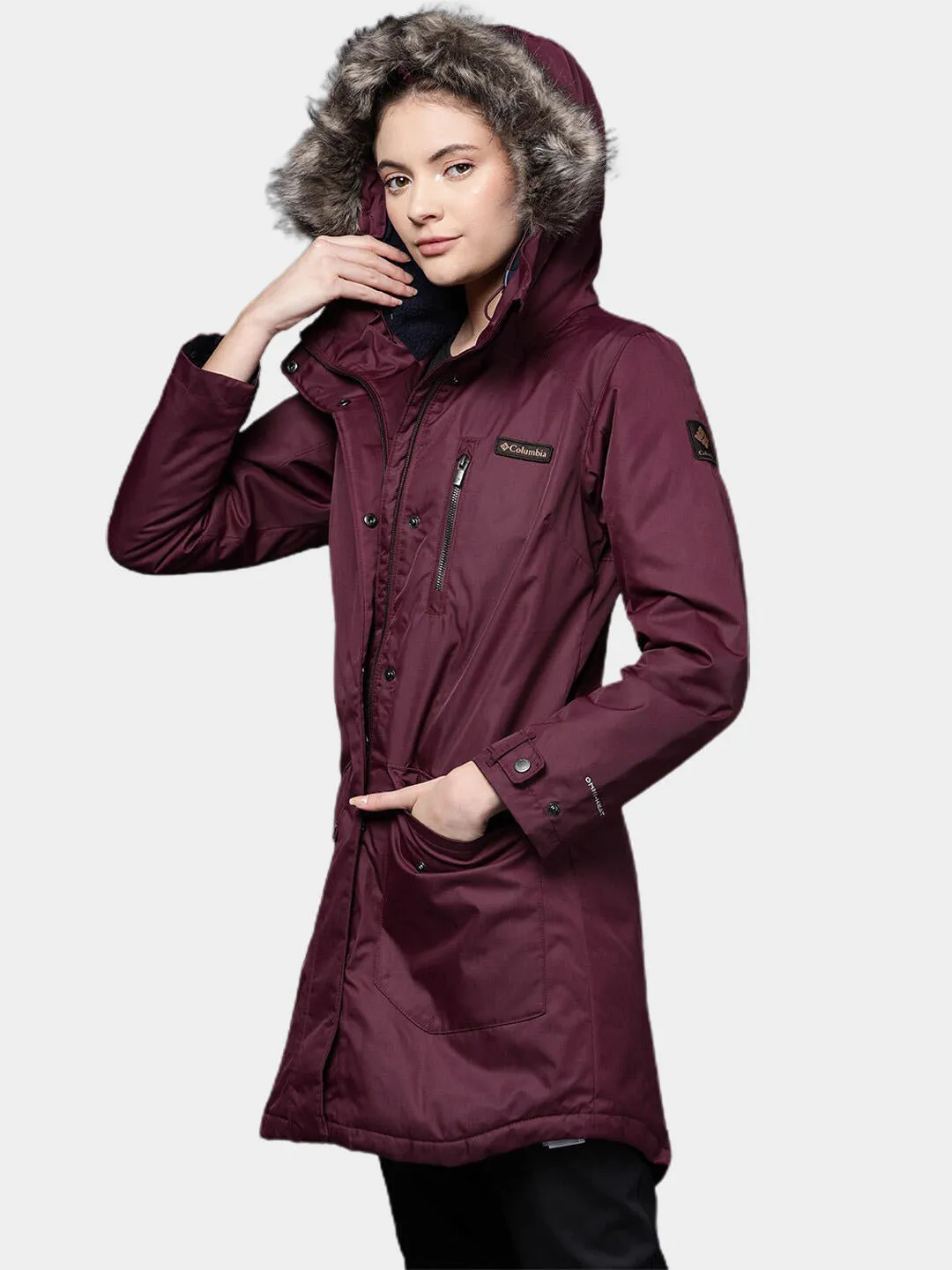 Columbia Women Maroon Omni-Heat Reflective Suttle Mountain Long Insulated Jacket