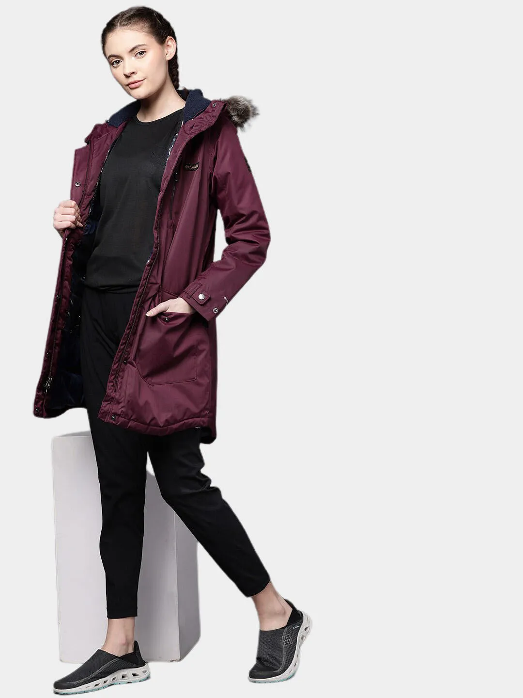 Columbia Women Maroon Omni-Heat Reflective Suttle Mountain Long Insulated Jacket