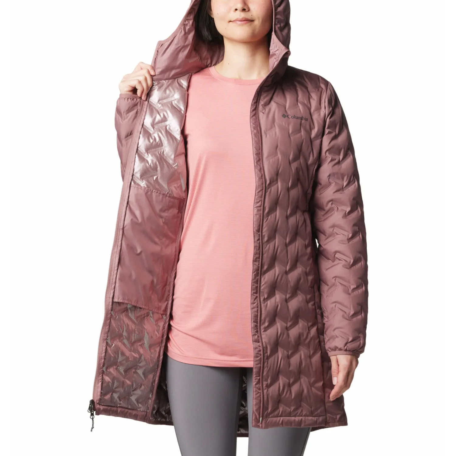 Columbia Women Red Omni-Heat Reflective Delta Ridge II Long Down Jacket