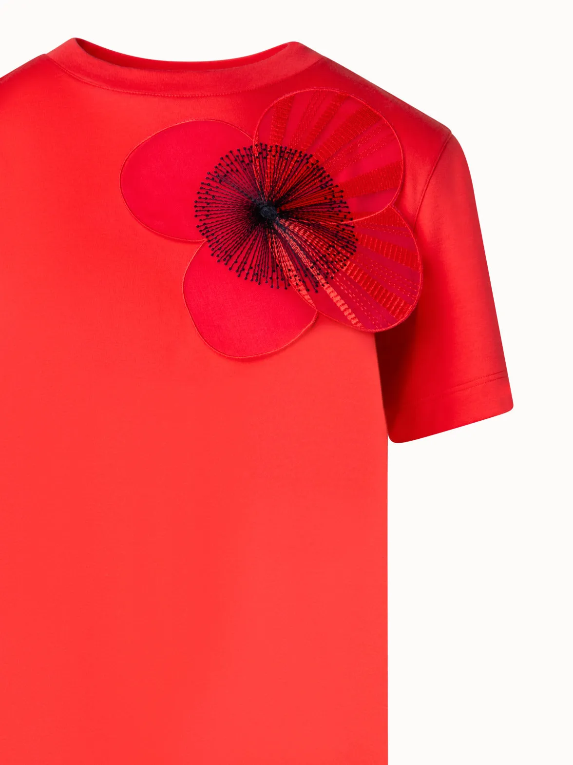 Cotton Jersey T-Shirt with Organza Poppy Akris