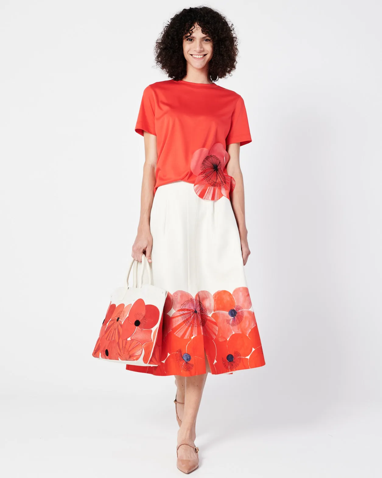 Cotton Jersey T-Shirt with Organza Poppy Akris