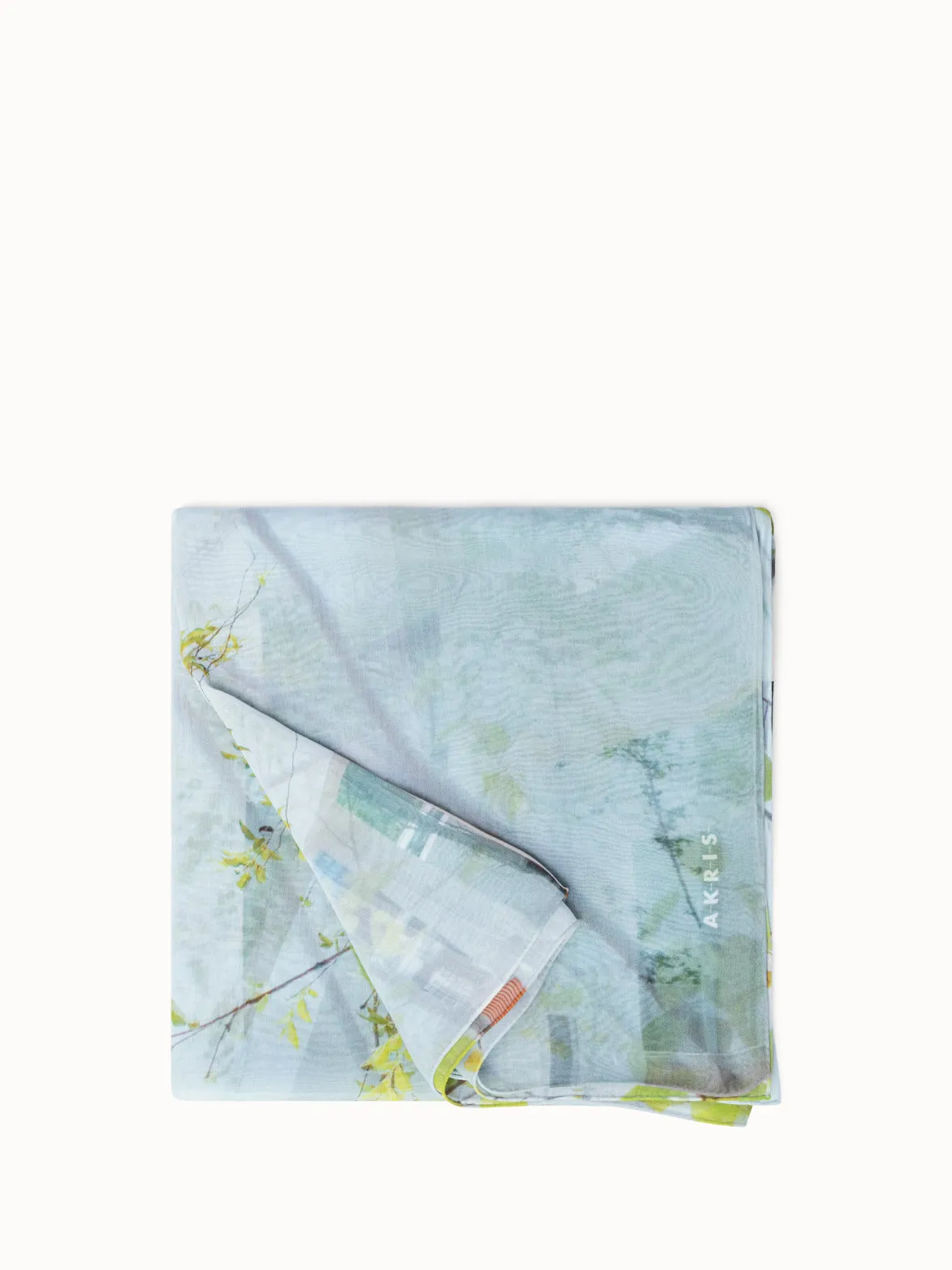 Cotton Silk Scarf with House N Trees Print Akris