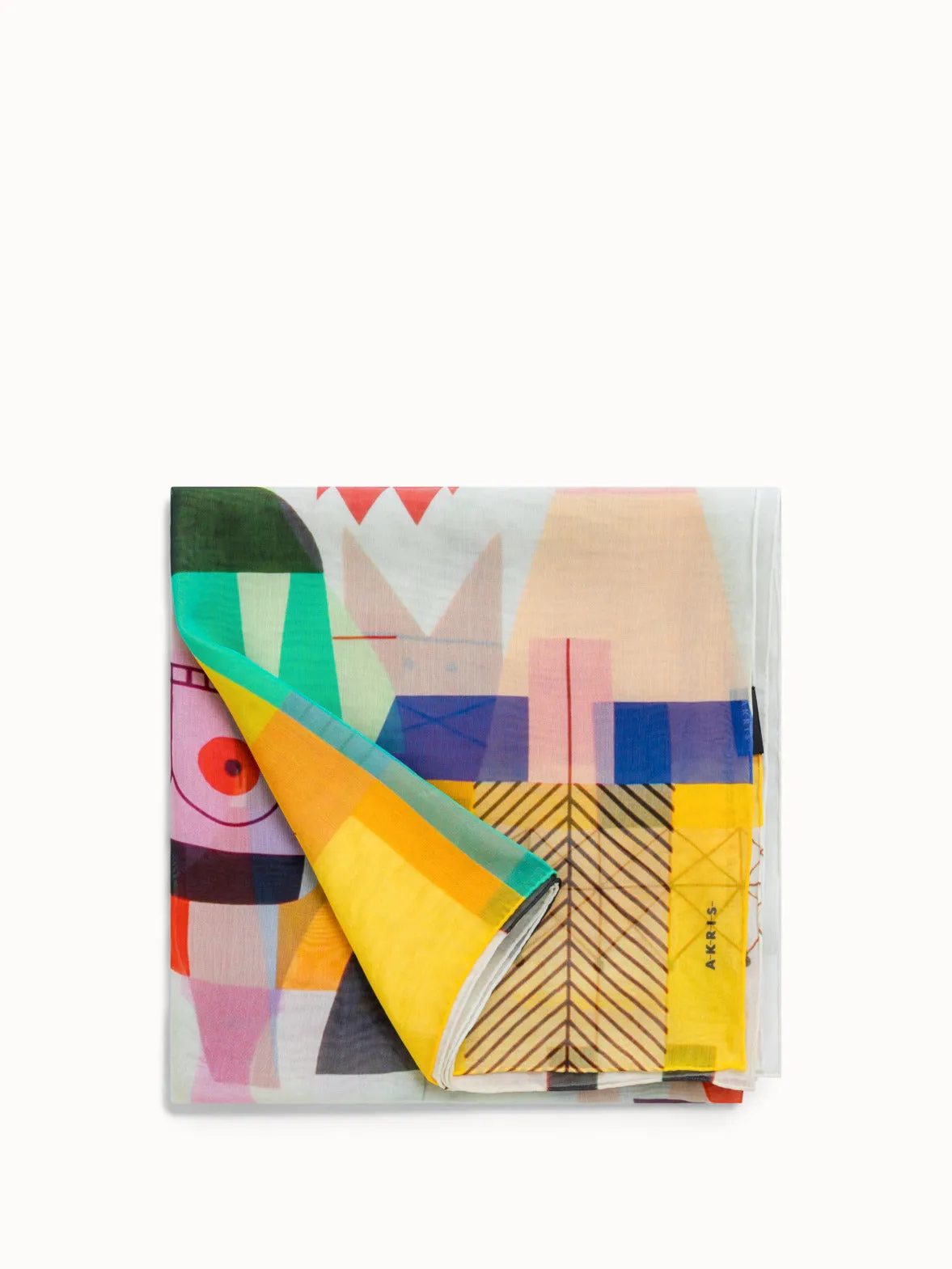Cotton Silk Scarf with Wooden Dolls Print Akris