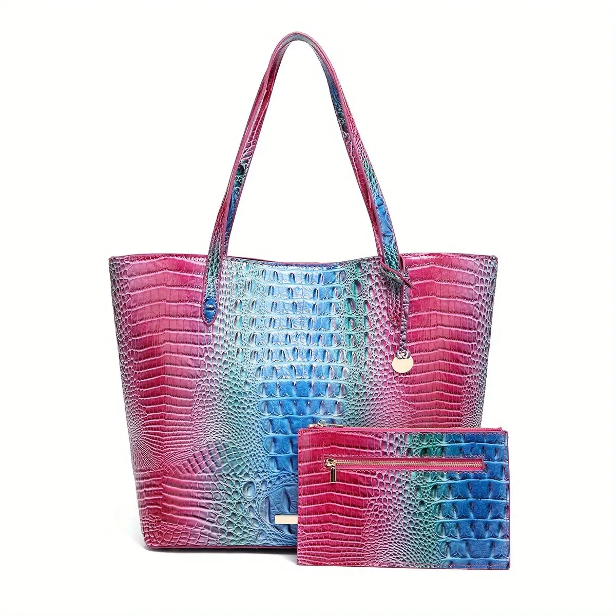Crocodile Embossed Handbag Tote Bag 2PCS Anna Kay Co