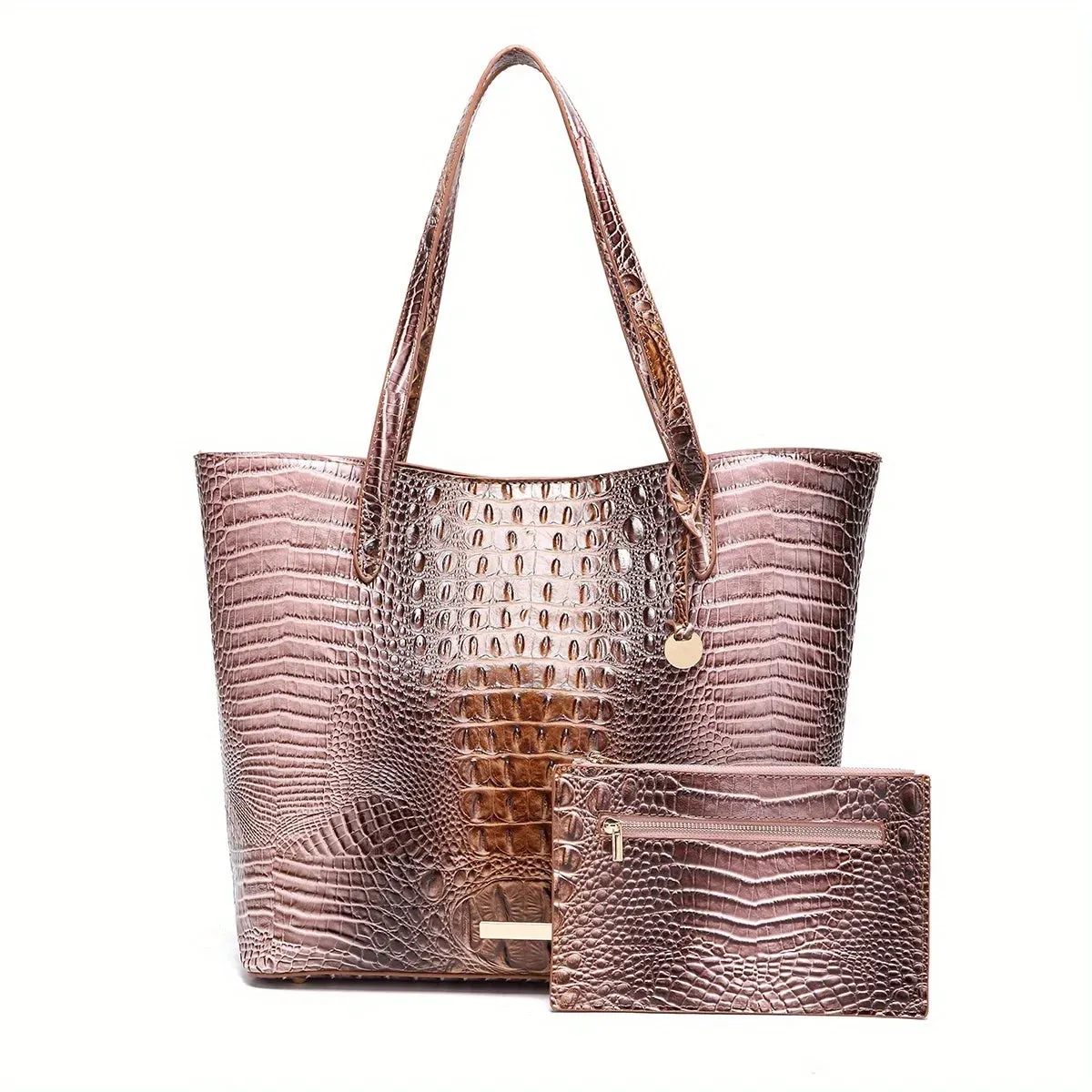 Crocodile Embossed Handbag Tote Bag 2PCS Anna Kay Co