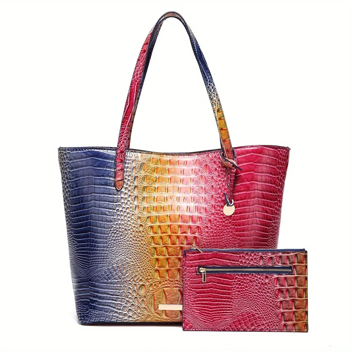Crocodile Embossed Handbag Tote Bag 2PCS Anna Kay Co