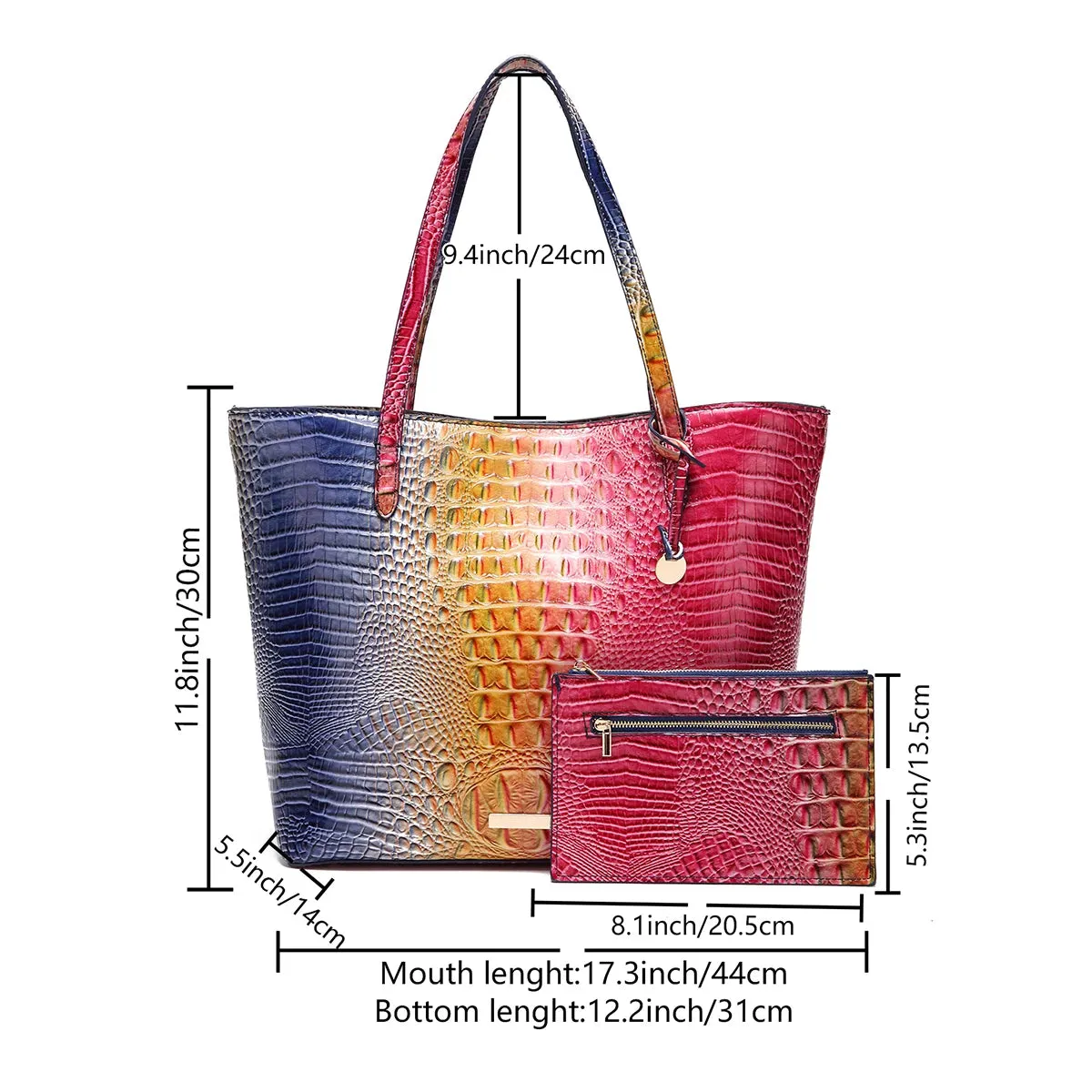 Crocodile Embossed Handbag Tote Bag 2PCS Anna Kay Co