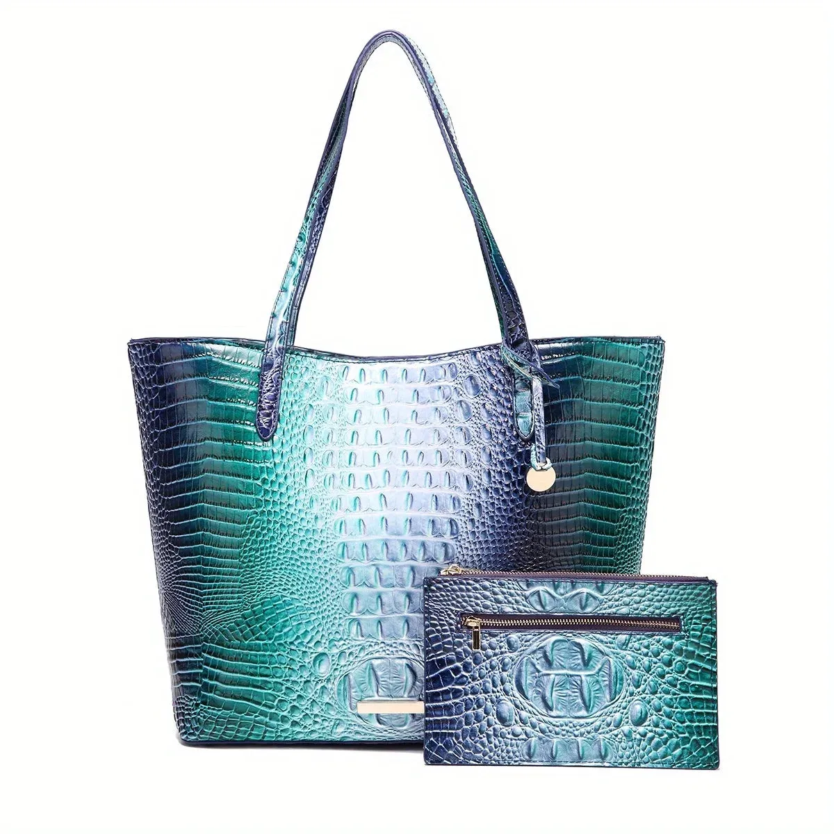 Crocodile Embossed Handbag Tote Bag 2PCS Anna Kay Co