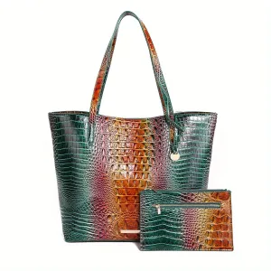 Crocodile Embossed Handbag Tote Bag 2PCS Anna Kay Co