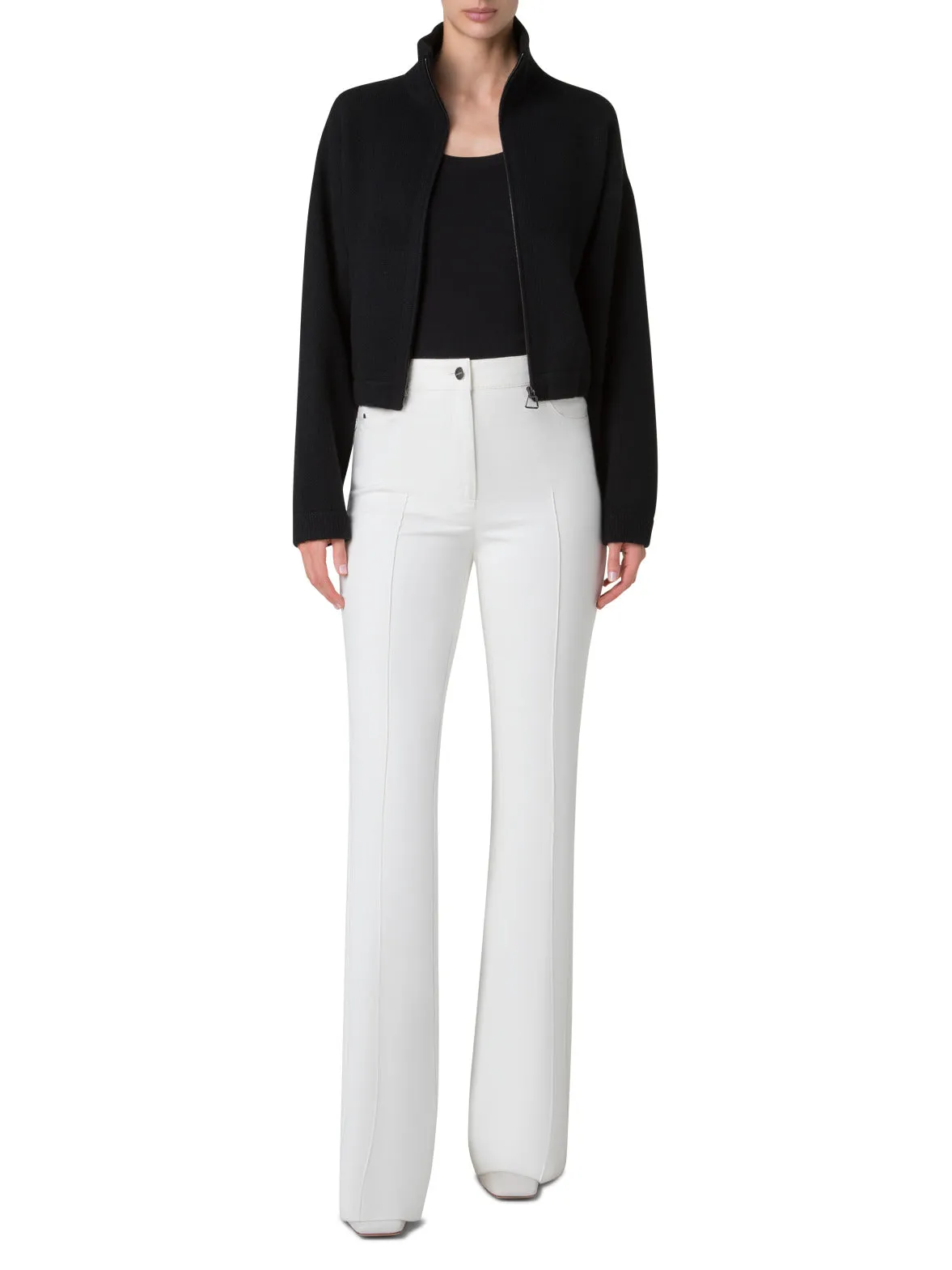 Cropped Cashmere Piqué Cardigan with Zip Akris