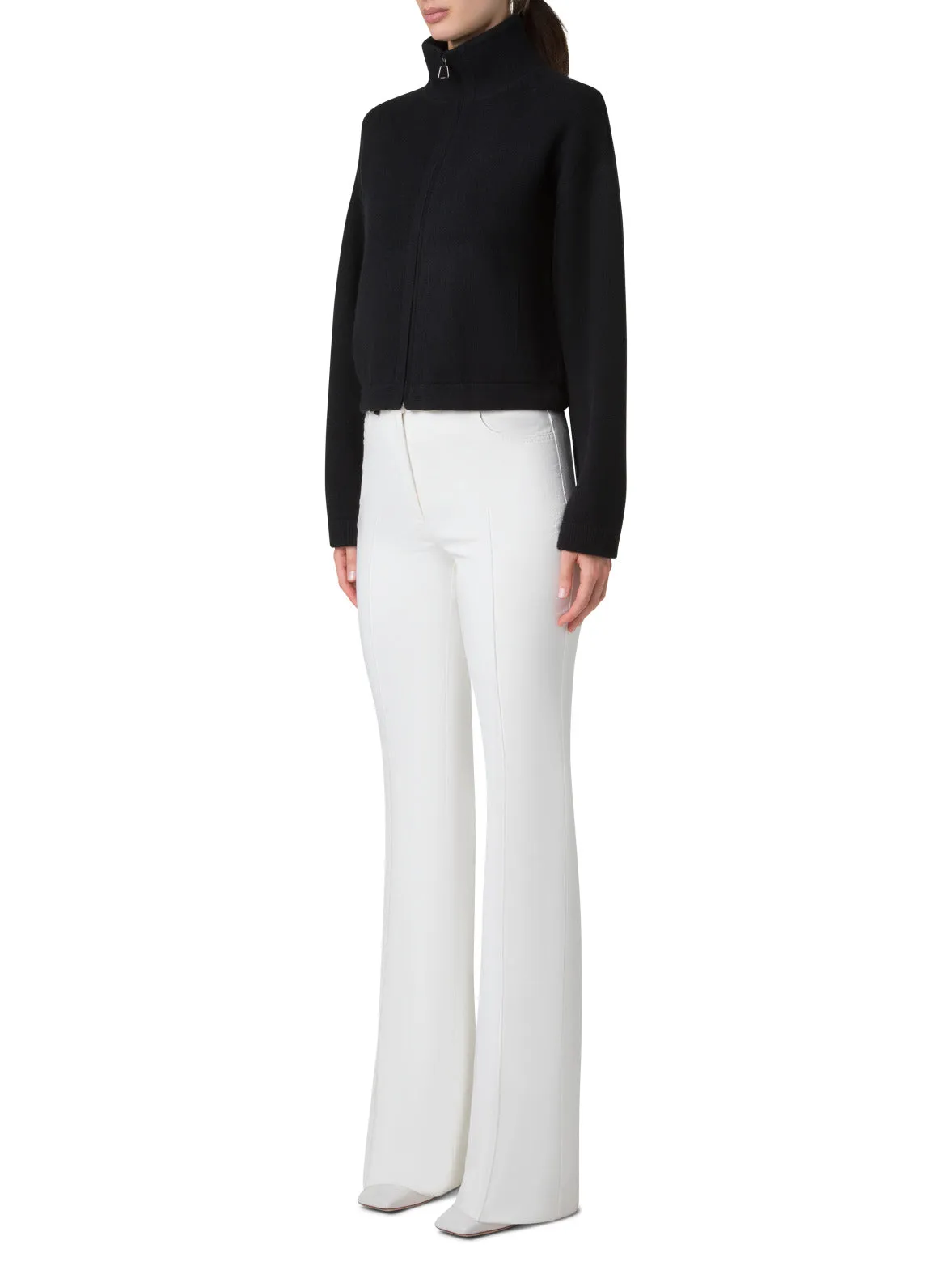 Cropped Cashmere Piqué Cardigan with Zip Akris