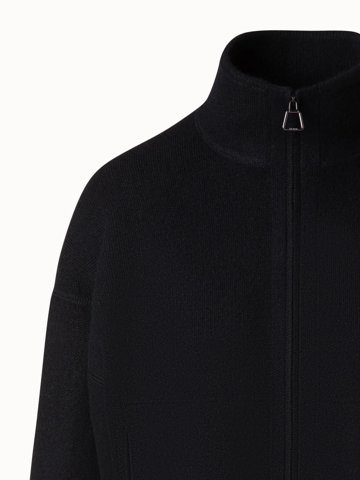 Cropped Cashmere Piqué Cardigan with Zip Akris