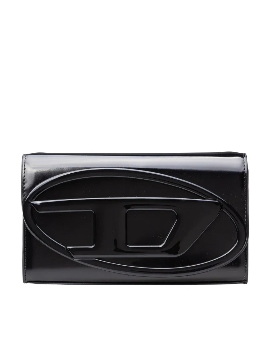 Crossbody Wallet In Black Mirrored Leather