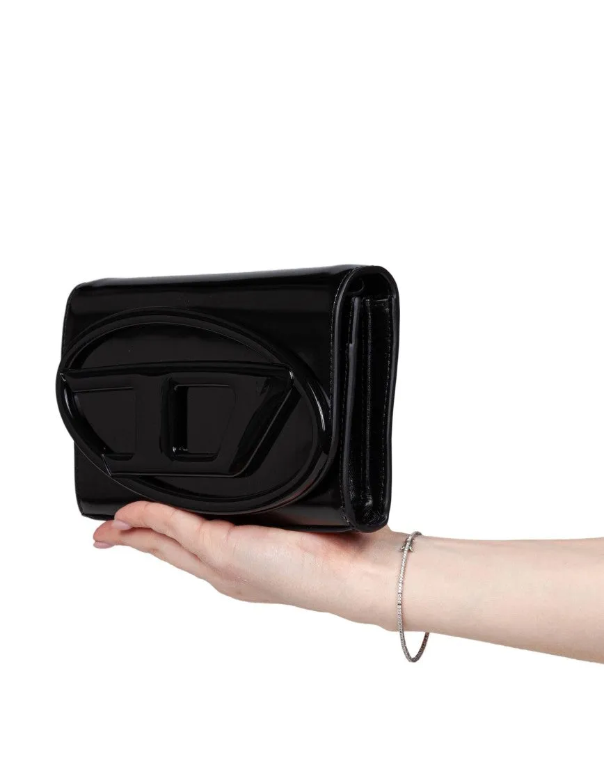 Crossbody Wallet In Black Mirrored Leather