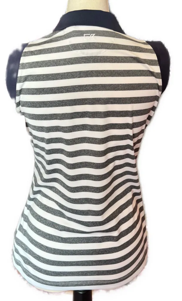 Cutter & Buck White & Gray Striped Sleeveless Polo w/ Navy Trim Size S MSP$70