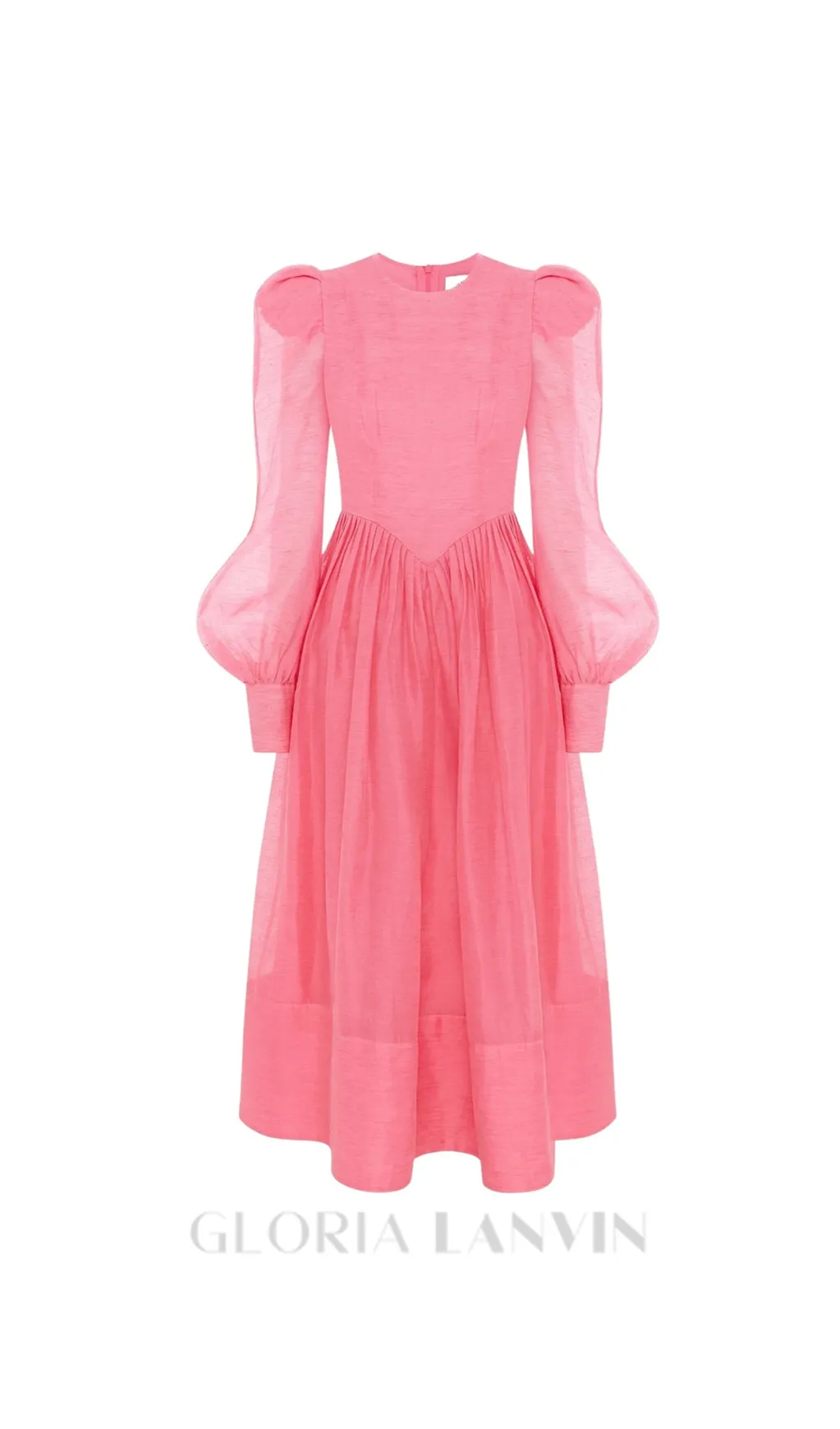 DELIA PINK LANTERN SLEEVE ROUND NECK MIDI DRESS Gloria Lanvin