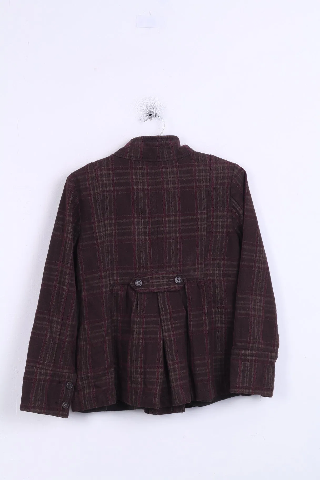 DKNY Jeans Womens S Jacket Purple Check Single Breasted Cotton Brown