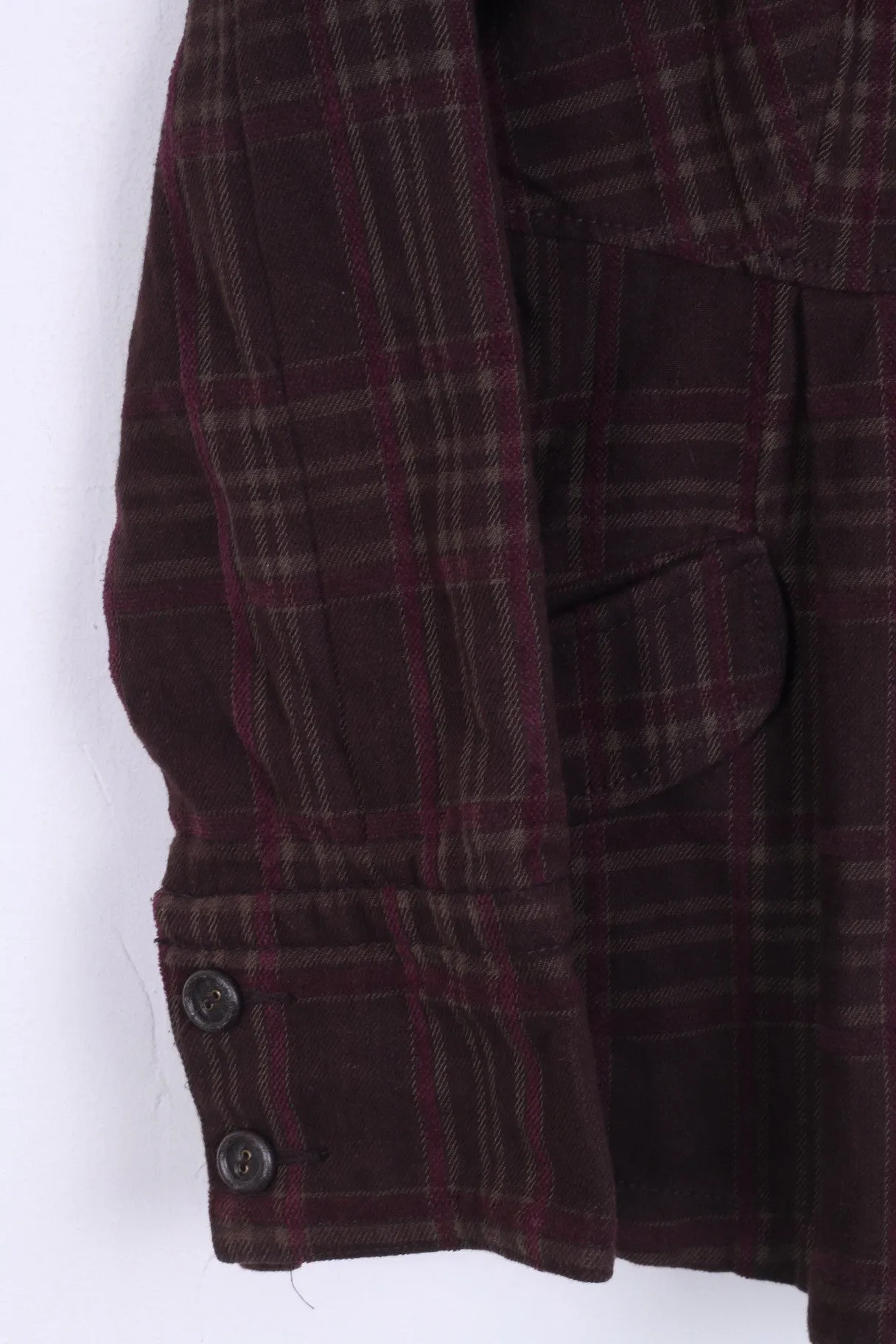 DKNY Jeans Womens S Jacket Purple Check Single Breasted Cotton Brown