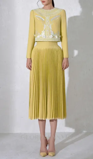 draped top pleat skirt set in yellow Gloria Lanvin