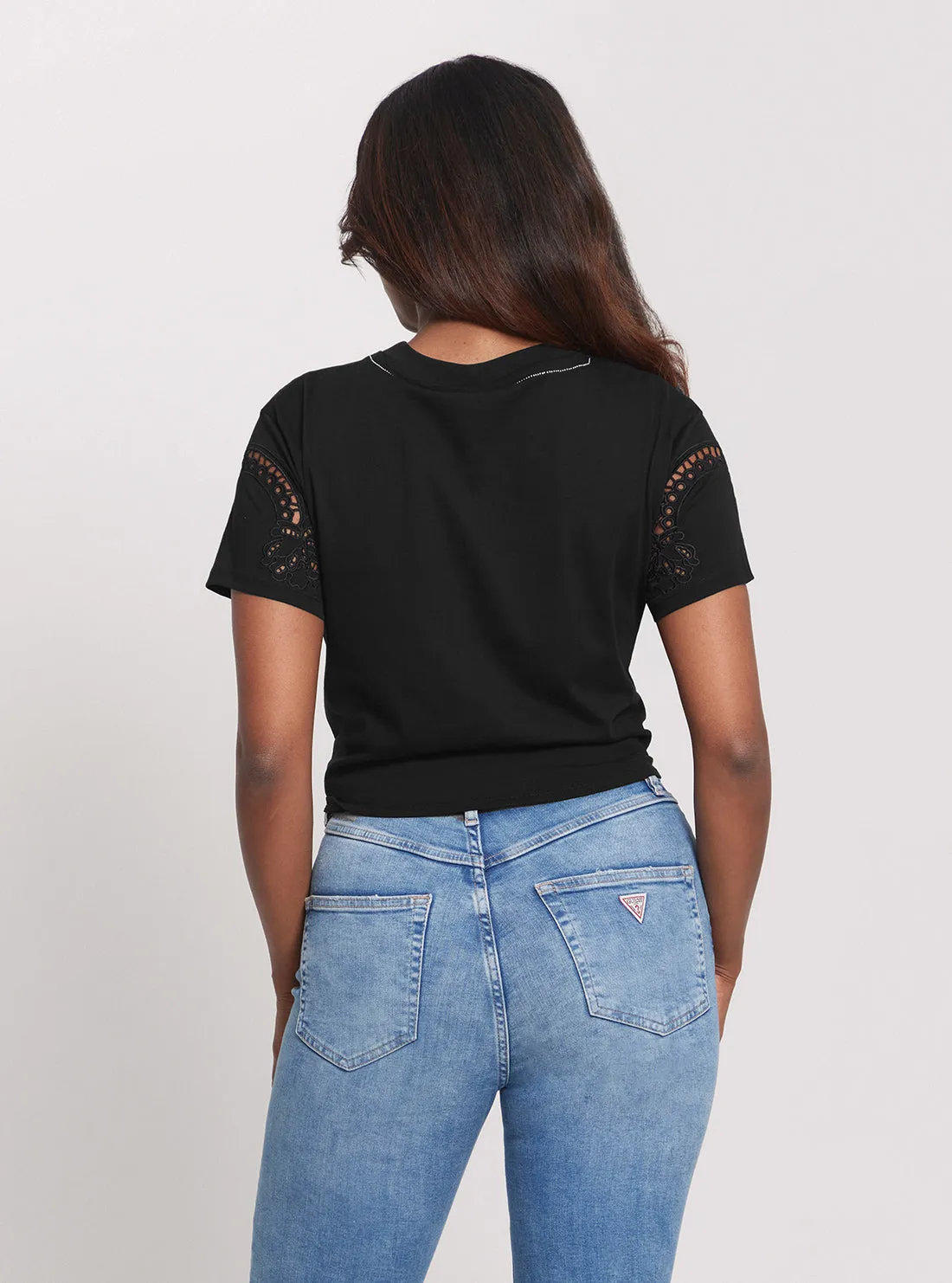 Eco Black Anjour Lace T-Shirt Guess