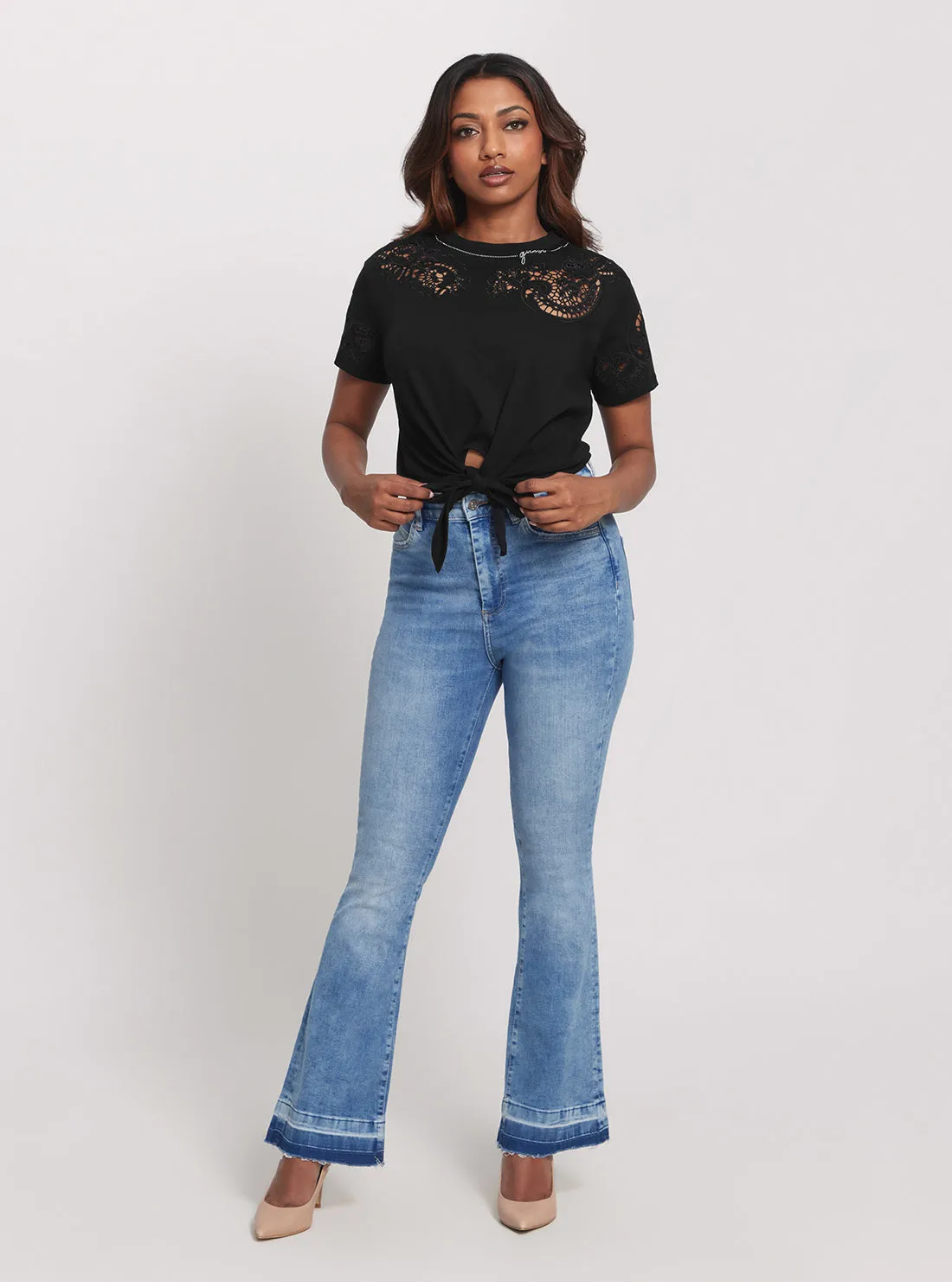 Eco Black Anjour Lace T-Shirt Guess