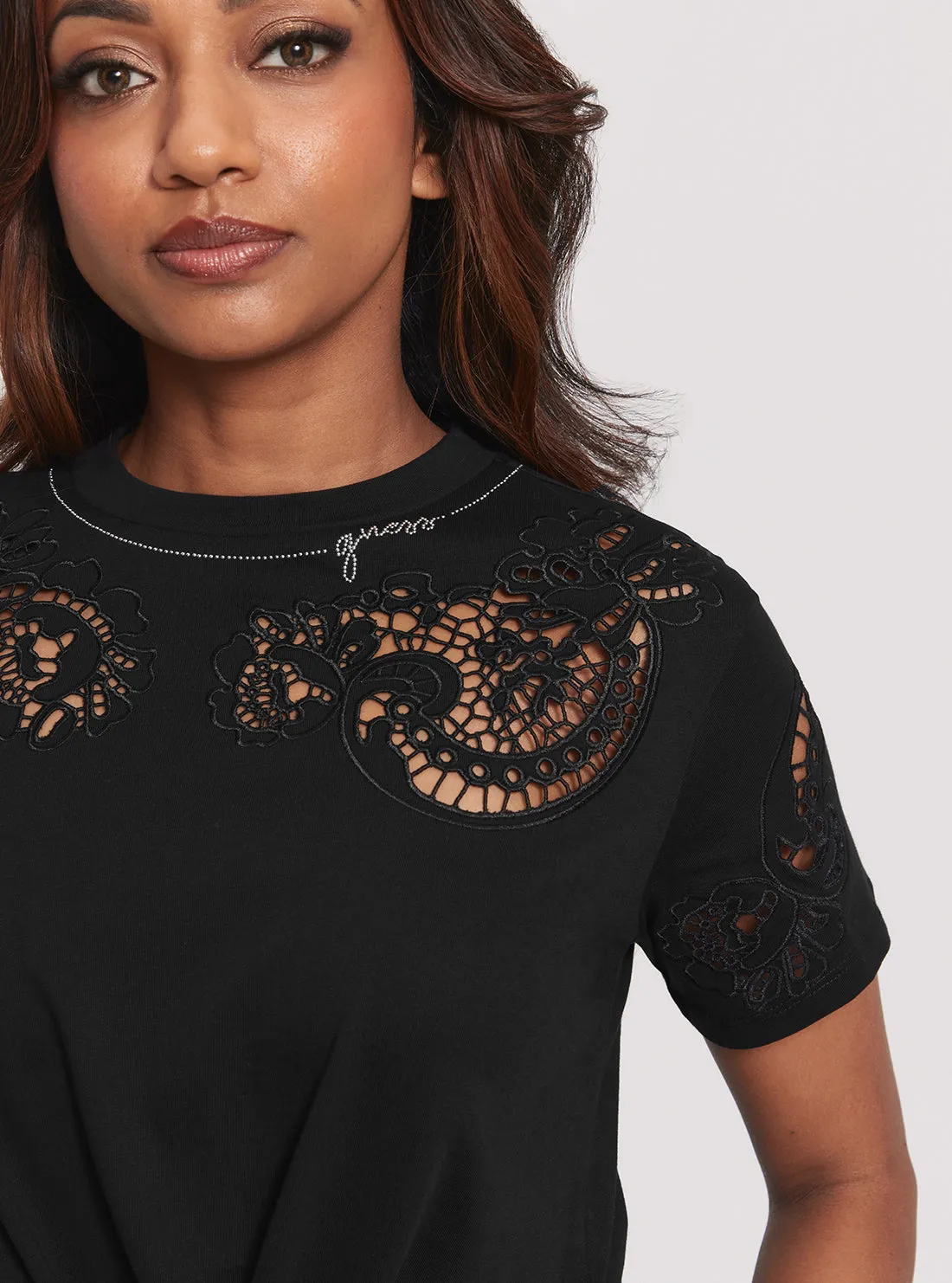 Eco Black Anjour Lace T-Shirt Guess