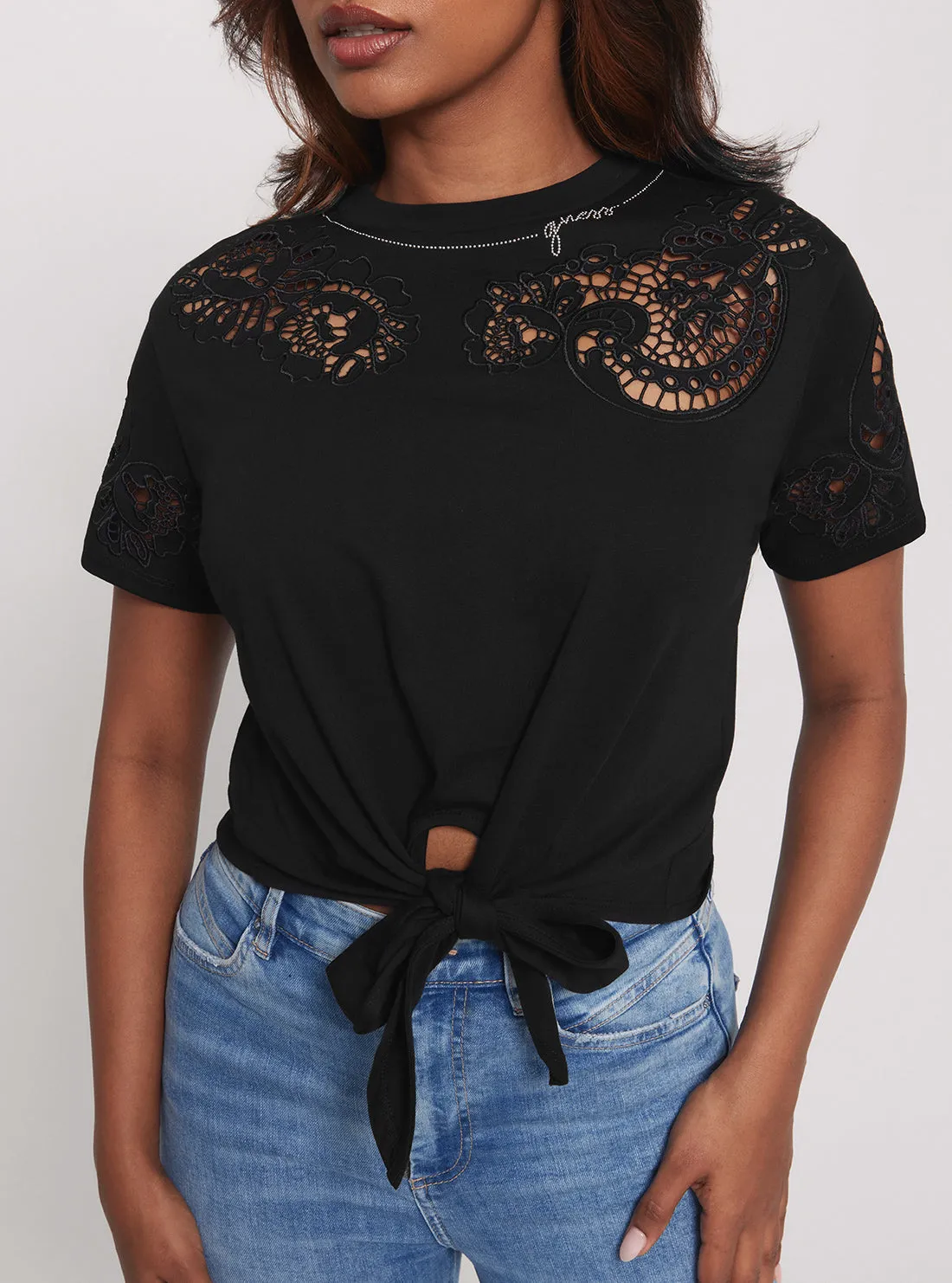 Eco Black Anjour Lace T-Shirt Guess