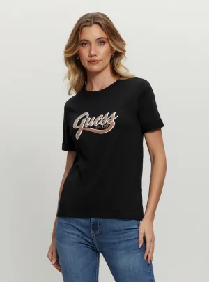 Eco Black Glittery Logo T-Shirt Guess