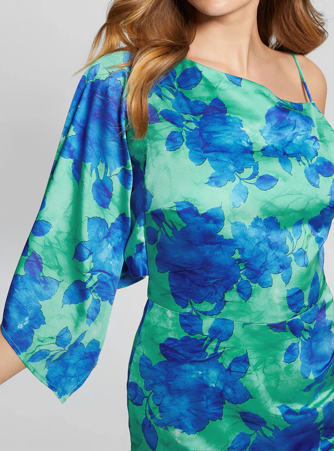 Eco Blue Floral One Shoulder Sadie Mini Dress Guess