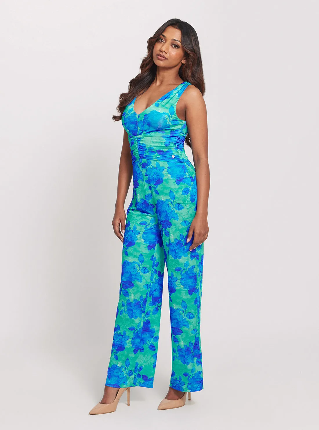 Eco Blue Floral Print Emily Jumpsuit Guess